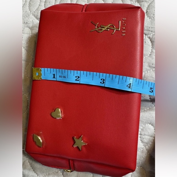 YSL Red Beaute Makeup Bag/Pouch W/Gold Charms - Picture 9 of 11